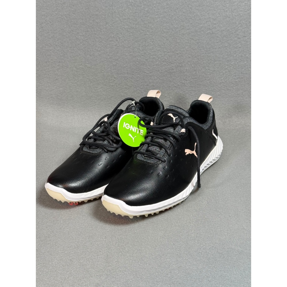 Puma Womens Golf Shoes Ignite Blaze Pro 7.5 Black Rose Gold Leather Spiked NEW